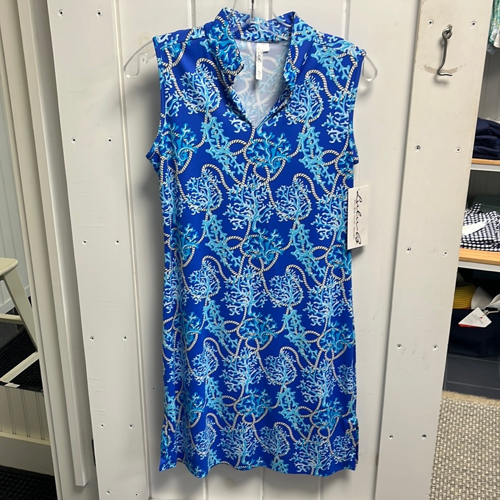 NWT Lulu-B mandarin color sleeveless dress in nautical rope coral print. Blue.